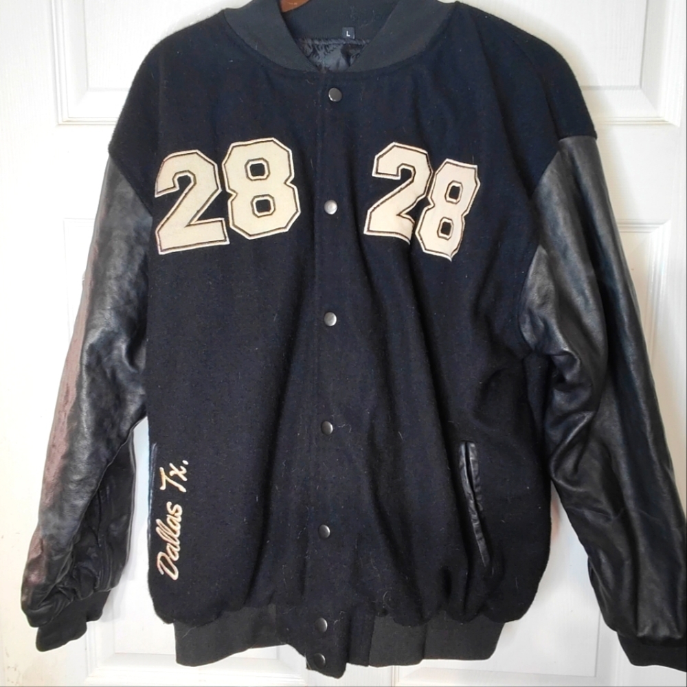 Studios Dallas Tx. Heavyweight Varsity Jacket Chenille Patches Black Large